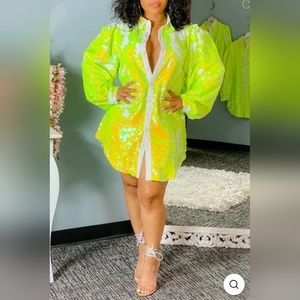 Yellow Sequin Shirt Dress